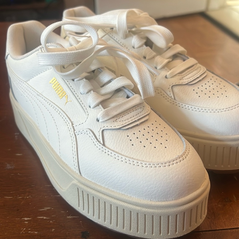 Women’s Puma Karmen Rebelle Size 7.5 Warm White + Gold Platform Shoes